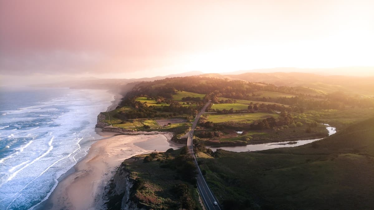 Aerial view of coastal land