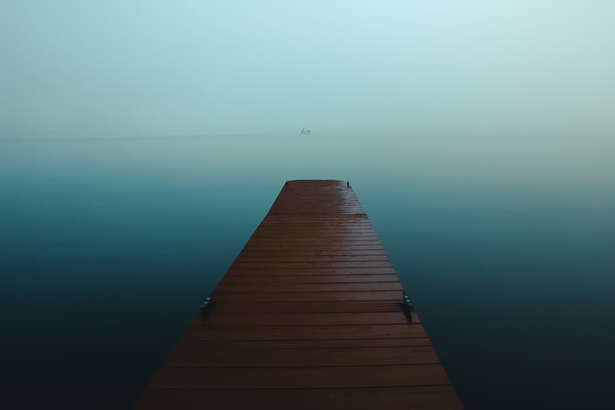 Wooden dock on calm bay waters near Lillian, Alabama