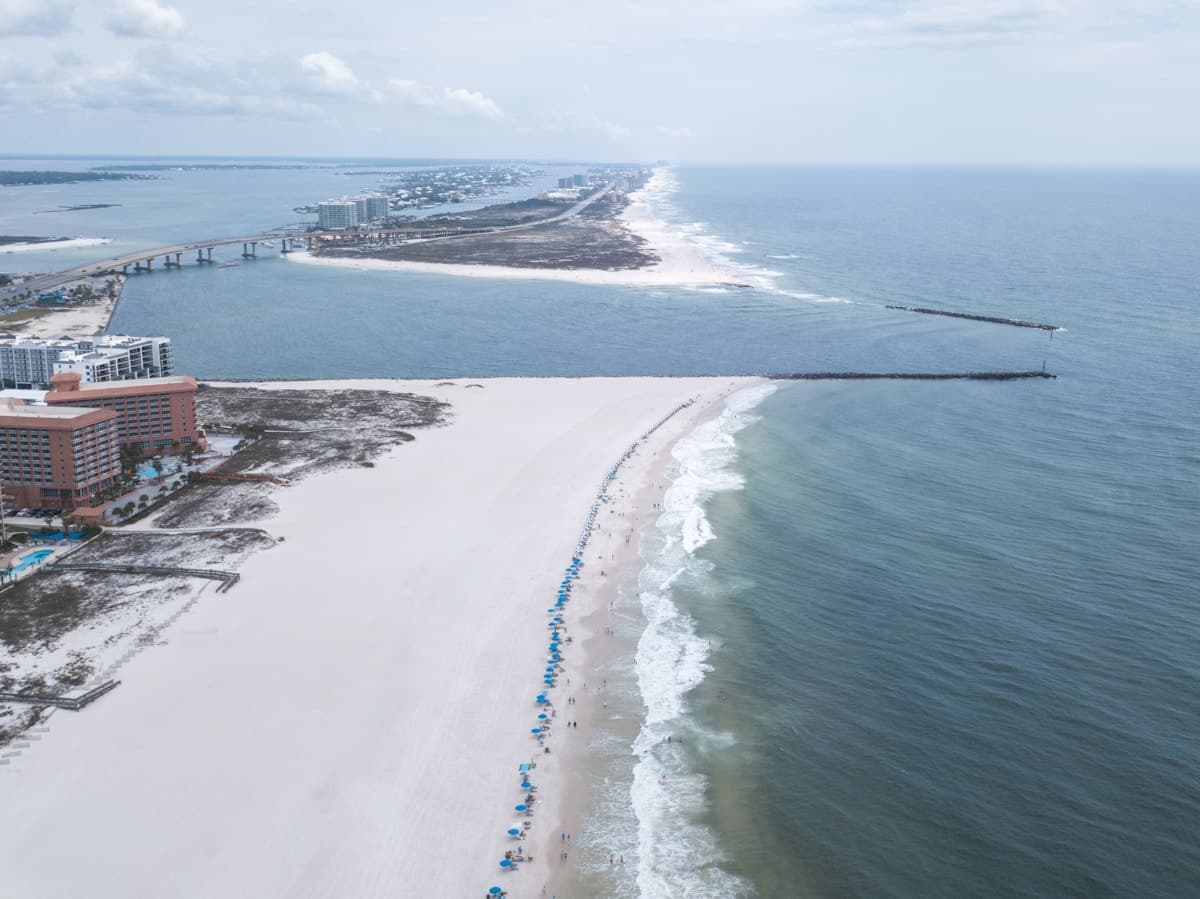 Aerial view of Orange Beach, Alabama coastline